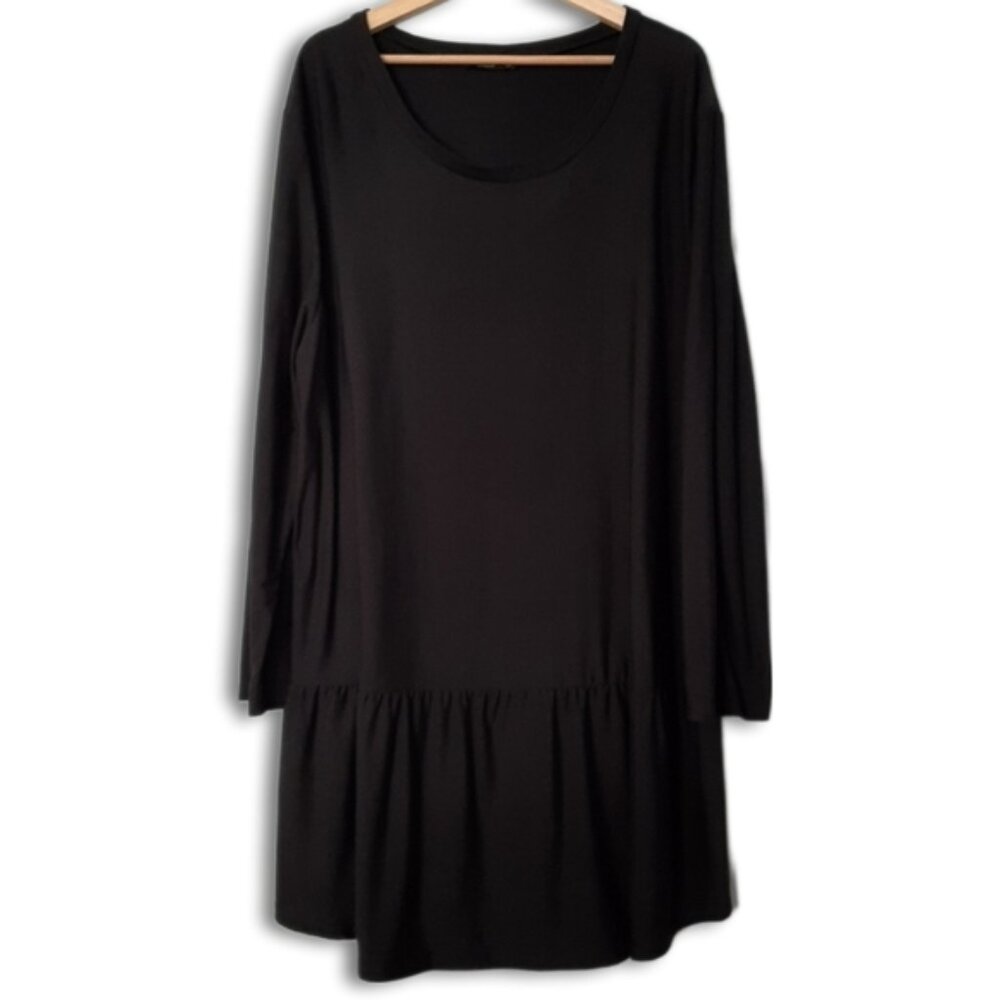 LILY by Firmiana Stretchy Drop Waist Long Sleeve Scoop Neck Dress Black Sz 3X